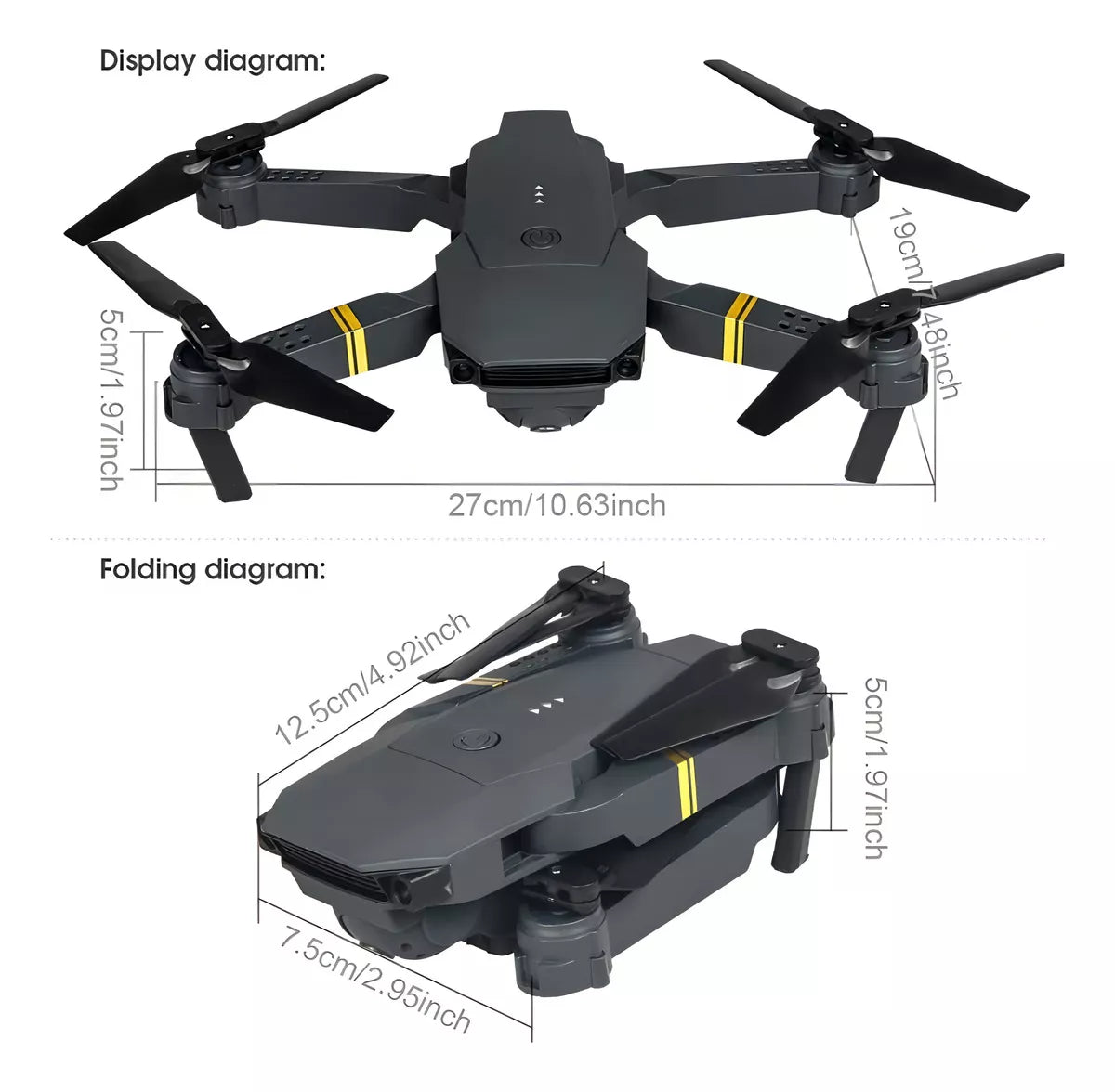Drone Con Cámara Wifi App Control + Batería Recargable /ryc Color Negro Dron