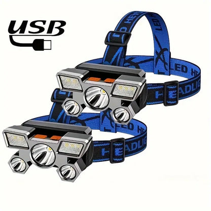 Linterna Led frontal impermeable recargable por USB luz de cabeza súper brillante para acampar de pesca al aire libre Linterna Minero